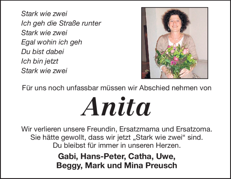  Traueranzeige für Anita Rad vom 26.05.2012 aus Echo-Zeitungen (Gesamtausgabe)