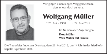 Traueranzeige von Wolfgang Müller von Rüsselsheimer Echo, Groß-Gerauer-Echo, Ried Echo