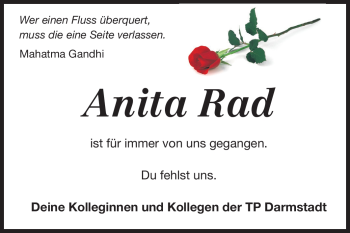 Traueranzeige von Anita Rad von Echo-Zeitungen (Gesamtausgabe)