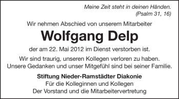 Traueranzeige von Wolfgang Delp von Echo-Zeitungen (Gesamtausgabe)