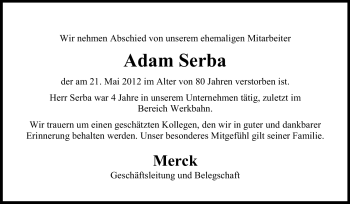 Traueranzeige von Adam Serba von Echo-Zeitungen (Gesamtausgabe)