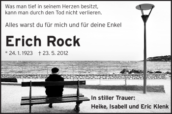 Traueranzeige von Erich Rock von Echo-Zeitungen (Gesamtausgabe)