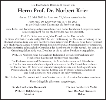 Traueranzeige von Norbert Krier von Echo-Zeitungen (Gesamtausgabe)