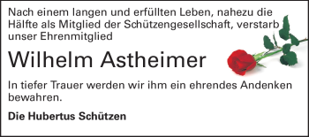 Traueranzeige von Wilhelm Astheimer von Darmstädter Echo, Odenwälder Echo, Rüsselsheimer Echo, Groß-Gerauer-Echo, Ried Echo