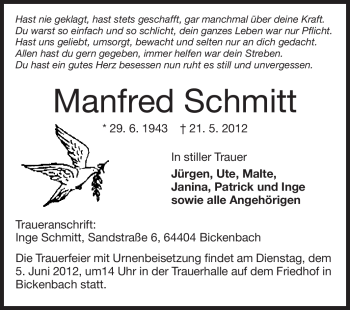 Traueranzeige von Manfred Schmitt von Echo-Zeitungen (Gesamtausgabe)