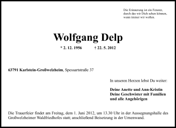 Traueranzeige von Wolfgang Delp von Echo-Zeitungen (Gesamtausgabe)