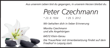 Traueranzeige von Peter Czechmann von Rüsselsheimer Echo, Groß-Gerauer-Echo, Ried Echo