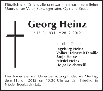 Traueranzeige von Georg Heinz von Echo-Zeitungen (Gesamtausgabe)