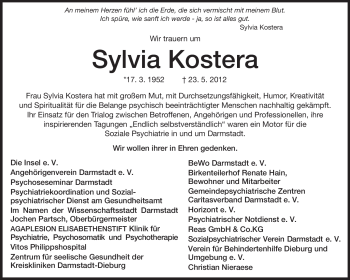 Traueranzeige von Sylvia Kostera von Echo-Zeitungen (Gesamtausgabe)