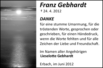 Traueranzeige von Franz Gebhardt von Odenwälder Echo