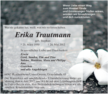 Traueranzeige von Erika Trautmann von Odenwälder Echo