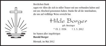 Traueranzeige von Hilde Borger von Echo-Zeitungen (Gesamtausgabe)