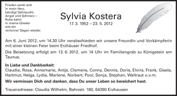 Traueranzeige von Sylvia Kostera von Echo-Zeitungen (Gesamtausgabe)
