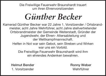 Traueranzeige von Günther Becker von Echo-Zeitungen (Gesamtausgabe)