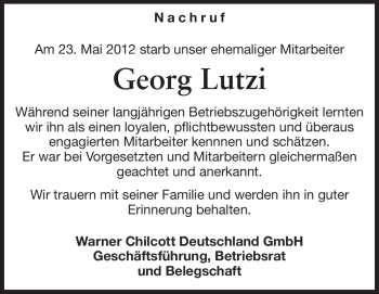 Traueranzeige von Georg Lutzi von Echo-Zeitungen (Gesamtausgabe)