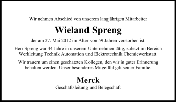 Traueranzeige von Wieland Spreng von Echo-Zeitungen (Gesamtausgabe)
