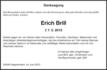 Traueranzeige von Erich Brill von Starkenburger Echo