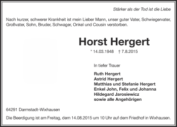 Traueranzeige von Horst Hergert von trauer.echo-online.de