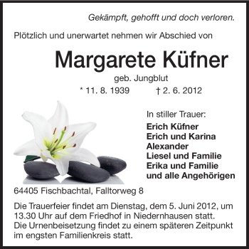 Traueranzeige von Margarete Küfner von Echo-Zeitungen (Gesamtausgabe)