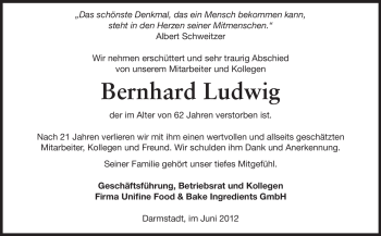 Traueranzeige von Bernhard Ludwig von Echo-Zeitungen (Gesamtausgabe)