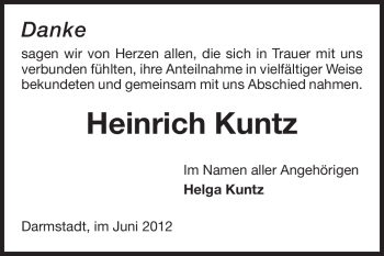 Traueranzeige von Heinrich Kuntz von Echo-Zeitungen (Gesamtausgabe)