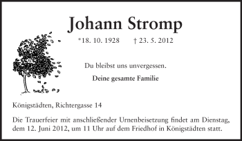 Traueranzeige von Johann Stomp von Rüsselsheimer Echo, Groß-Gerauer-Echo, Ried Echo