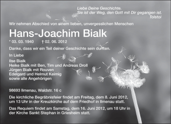 Traueranzeige von Hans-Joachim Bialk von Echo-Zeitungen (Gesamtausgabe)