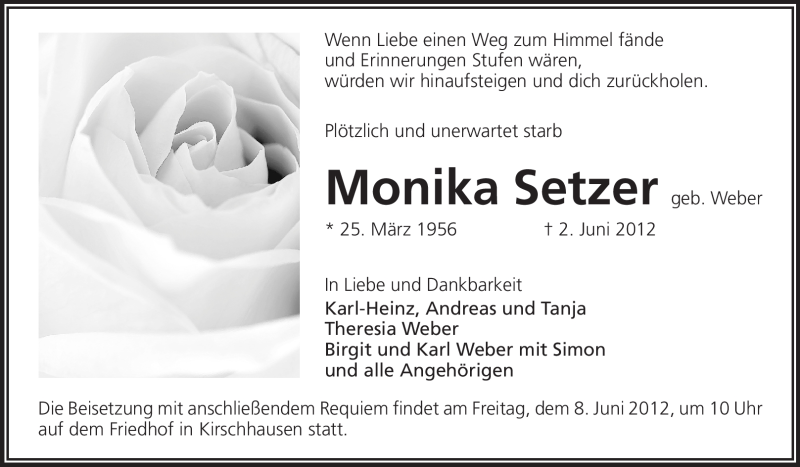  Traueranzeige für Monika Setzer vom 06.06.2012 aus Starkenburger Echo