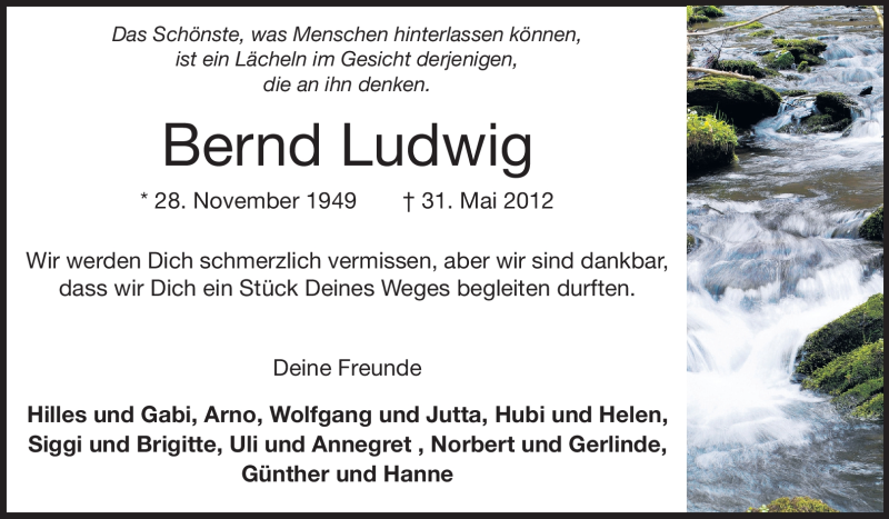  Traueranzeige für Bernd Ludwig vom 06.06.2012 aus Echo-Zeitungen (Gesamtausgabe)