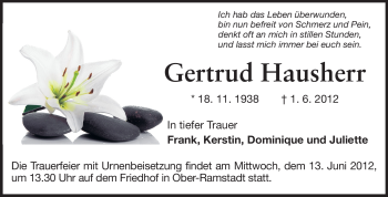 Traueranzeige von Gertrud Hausherr von Echo-Zeitungen (Gesamtausgabe)