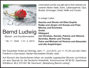 Traueranzeige von Bernd Ludwig von Echo-Zeitungen (Gesamtausgabe)