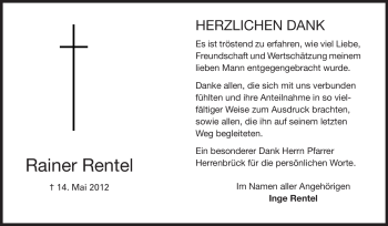 Traueranzeige von Rainer Rentel von Echo-Zeitungen (Gesamtausgabe)