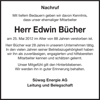 Traueranzeige von Edwin Bücher von Echo-Zeitungen (Gesamtausgabe)