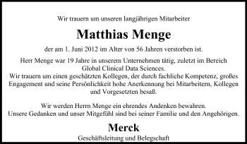 Traueranzeige von Matthias Menge von Echo-Zeitungen (Gesamtausgabe)