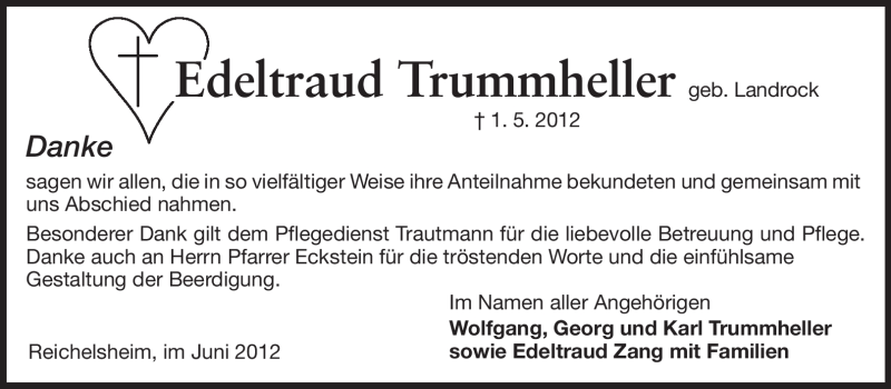  Traueranzeige für Edeltraud Trummheller vom 09.06.2012 aus Odenwälder Echo