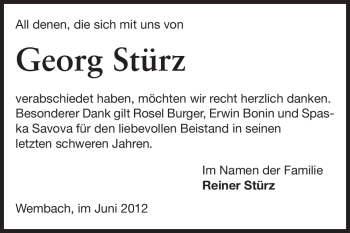 Traueranzeige von Georg Stürz von Echo-Zeitungen (Gesamtausgabe)