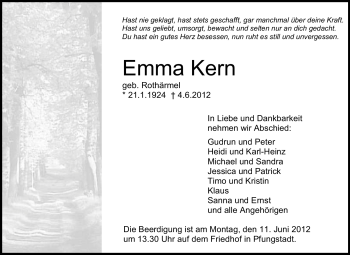 Traueranzeige von Emma Kern von Echo-Zeitungen (Gesamtausgabe)