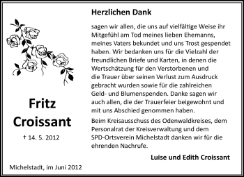 Traueranzeige von Fritz Croissant von Odenwälder Echo