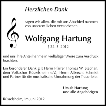 Traueranzeige von Wolfgang Hartung von Rüsselsheimer Echo, Groß-Gerauer-Echo, Ried Echo