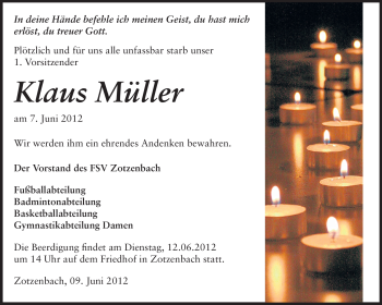 Traueranzeige von Klaus Müller von Starkenburger Echo