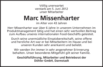 Traueranzeige von Marc Missenharter von Echo-Zeitungen (Gesamtausgabe)
