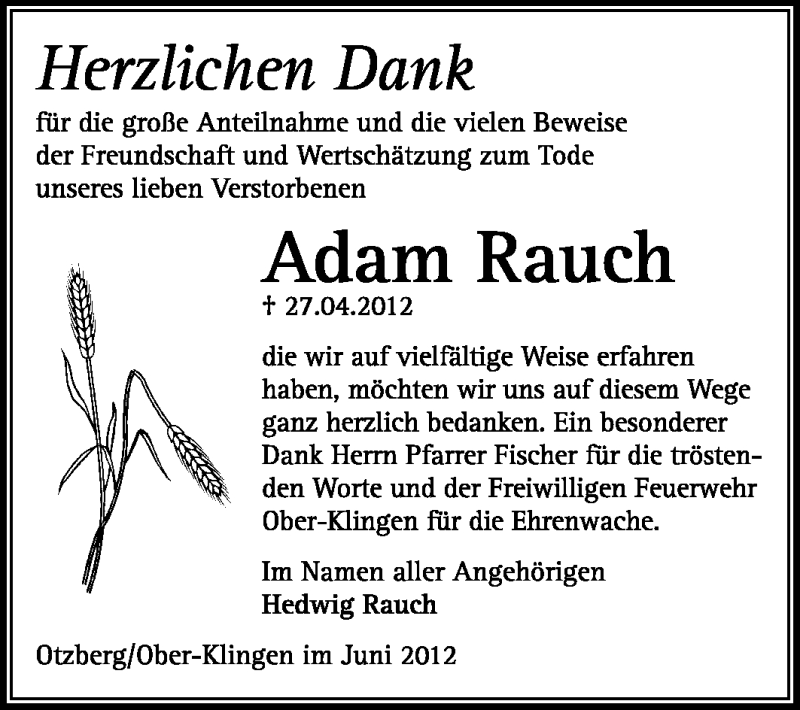  Traueranzeige für Adam Rauch vom 16.06.2012 aus Echo-Zeitungen (Gesamtausgabe)