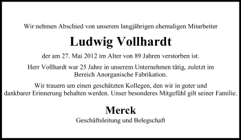 Traueranzeige von Ludwig Vollhardt von Echo-Zeitungen (Gesamtausgabe)