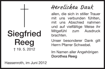Traueranzeige von Siegfried Reeg von Echo-Zeitungen (Gesamtausgabe)