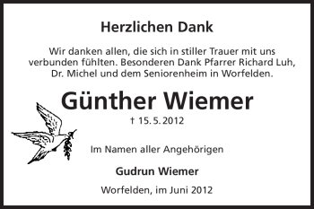 Traueranzeige von Günther Wiemer von Rüsselsheimer Echo, Groß-Gerauer-Echo, Ried Echo