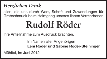Traueranzeige von Rudolf Röder von Echo-Zeitungen (Gesamtausgabe)