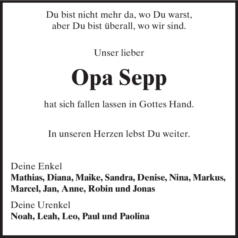  Traueranzeige für Josef Wobben vom 13.06.2012 aus Rüsselsheimer Echo, Groß-Gerauer-Echo, Ried Echo