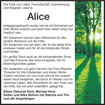 Traueranzeige von Alice Bühren von Echo-Zeitungen (Gesamtausgabe)