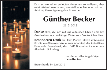 Traueranzeige von Günther Becker von Echo-Zeitungen (Gesamtausgabe)