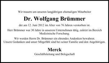 Traueranzeige von Wolfgang Brümmer von Echo-Zeitungen (Gesamtausgabe)